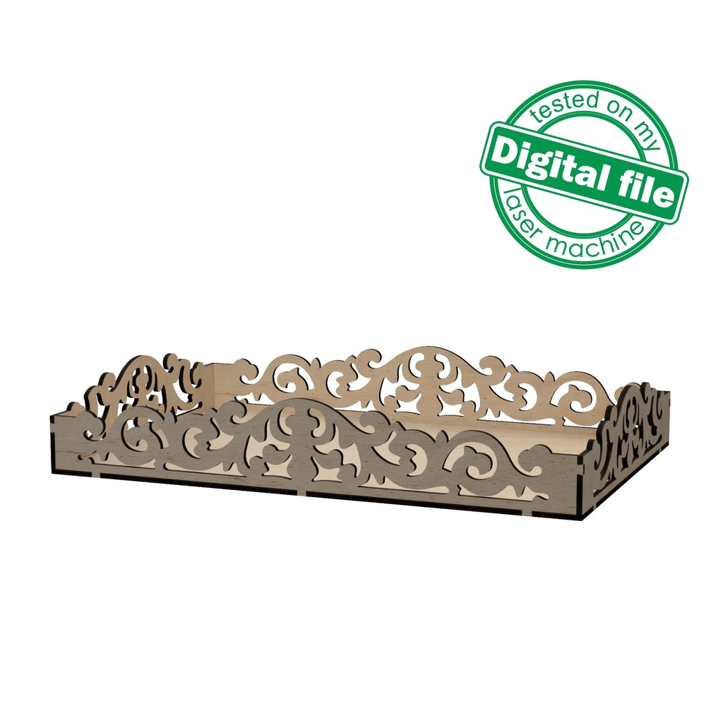 DXF, SVG files for laser Wooden openwork carving Tray Marie-Antoinette, Vector Project, Glowforge ready file, Material 3.2 mm (1/8 in)