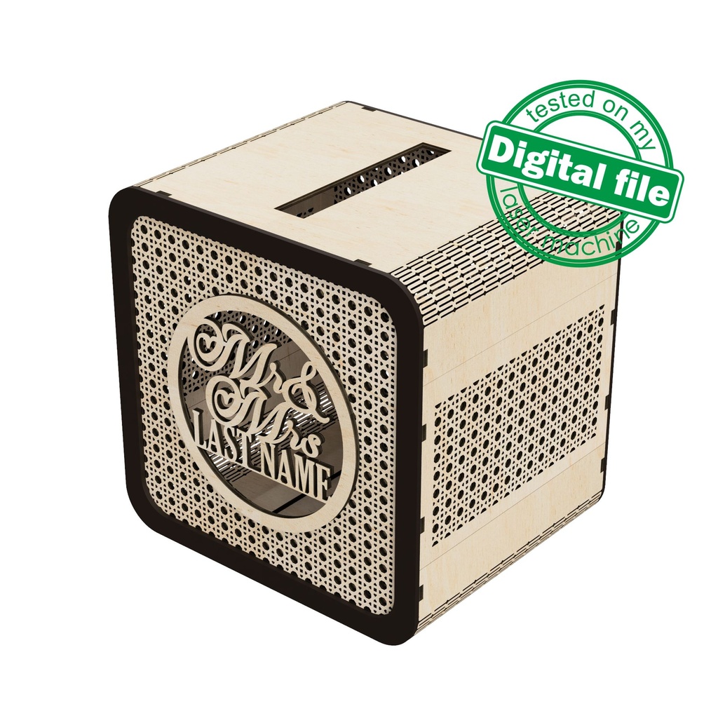 DXF, SVG files for laser Wedding money box, Engagement Card Box, Rattan Pattern, 2 Different Versions, Glowforge, 1/8"(3.2mm) Material