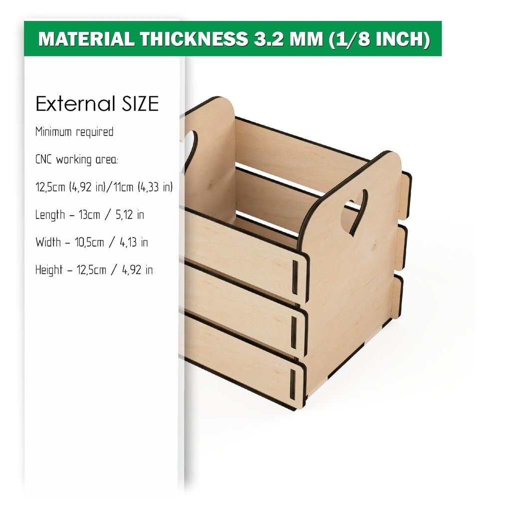 DXF, SVG files for laser slatted box, wooden storage crate, craft tools box, Vector project, Glowforge, Material thickness 1/8 inch (3.2 mm)