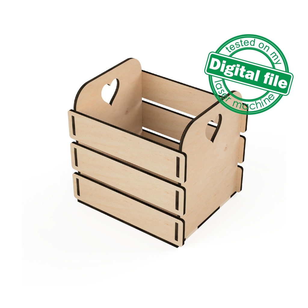 DXF, SVG files for laser slatted box, wooden storage crate, craft tools box, Vector project, Glowforge, Material thickness 1/8 inch (3.2 mm)