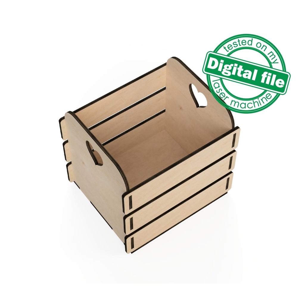 DXF, SVG files for laser slatted box, wooden storage crate, craft tools box, Vector project, Glowforge, Material thickness 1/8 inch (3.2 mm)