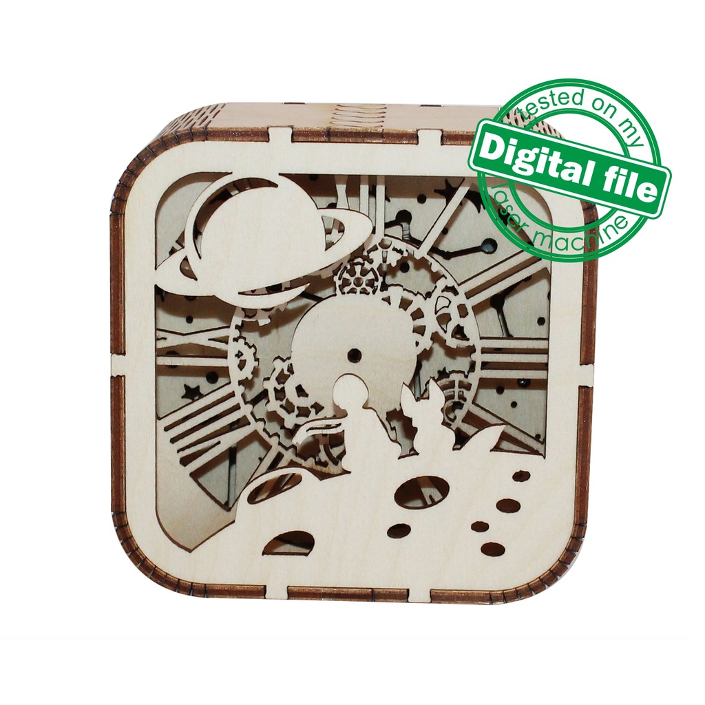 DXF, SVG files for laser tiny Light box Little Prince with decorative clock face, Shadowbox, Glowforge, Material thickness 1/8 inch (3.2 mm)