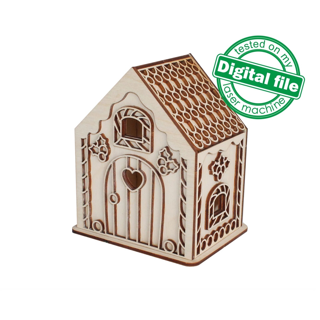 DXF, SVG files for laser Сandle holder Gingerbread House, tea light, Christmas Decoration, Led lantern, Material 1/8 inch (3.2 mm)
