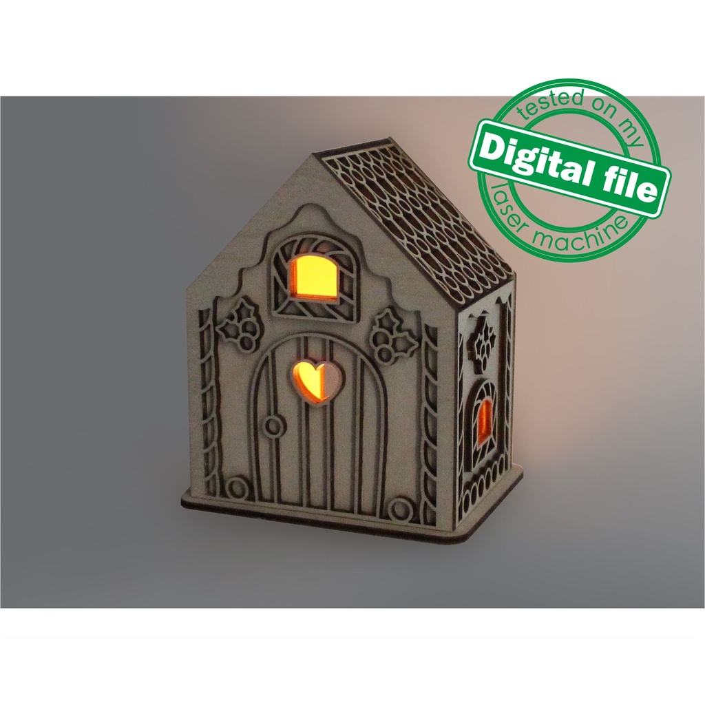 DXF, SVG files for laser Сandle holder Gingerbread House, tea light, Christmas Decoration, Led lantern, Material 1/8 inch (3.2 mm)