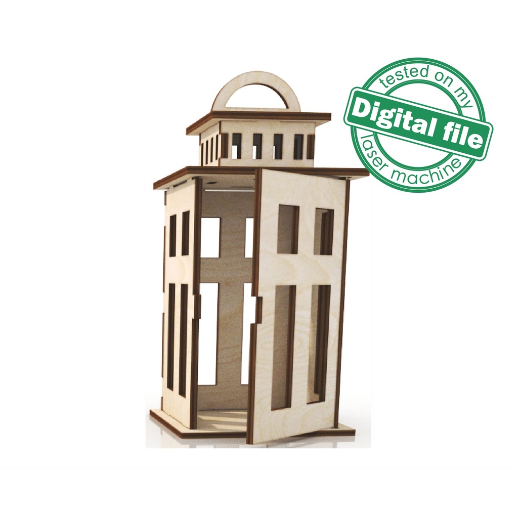 DXF, SVG files for laser, Candle lantern with opening door, Vector projects, Glowforge, Material thickness 1/8 inch (3.2 mm)