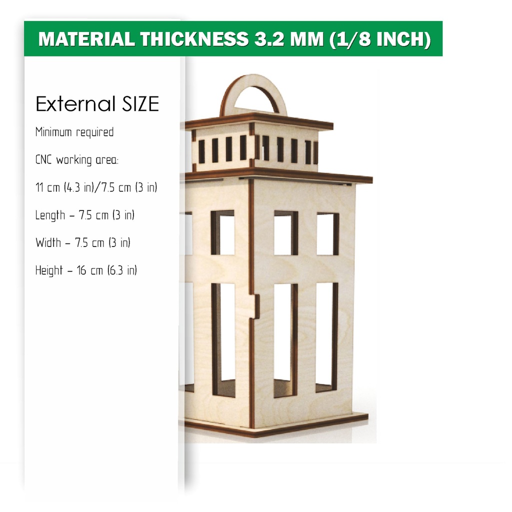 DXF, SVG files for laser, Candle lantern with opening door, Vector projects, Glowforge, Material thickness 1/8 inch (3.2 mm)