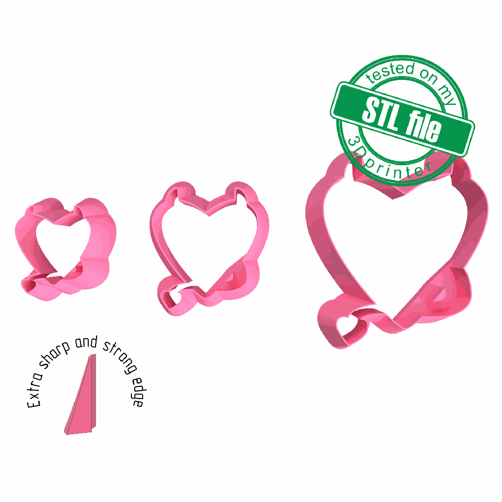 Devil heart, Love,St valentine's, 3 Sizes, Digital STL File For 3D Printing, Polymer Clay Cutter, Earrings, Cookie, sharp, strong edge