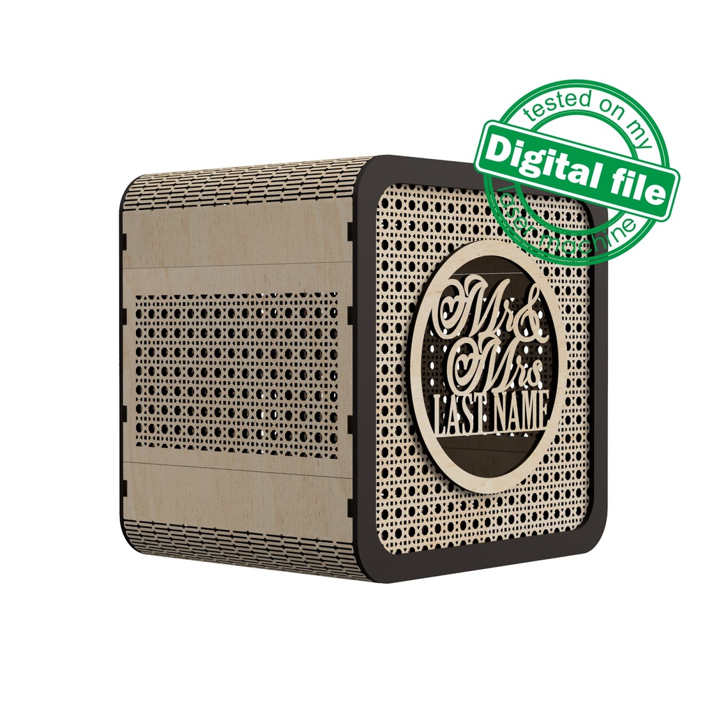 DXF, SVG files for laser Wedding money box, Engagement Card Box, Rattan Pattern, 2 Different Versions, Glowforge, 1/8"(3.2mm) Material