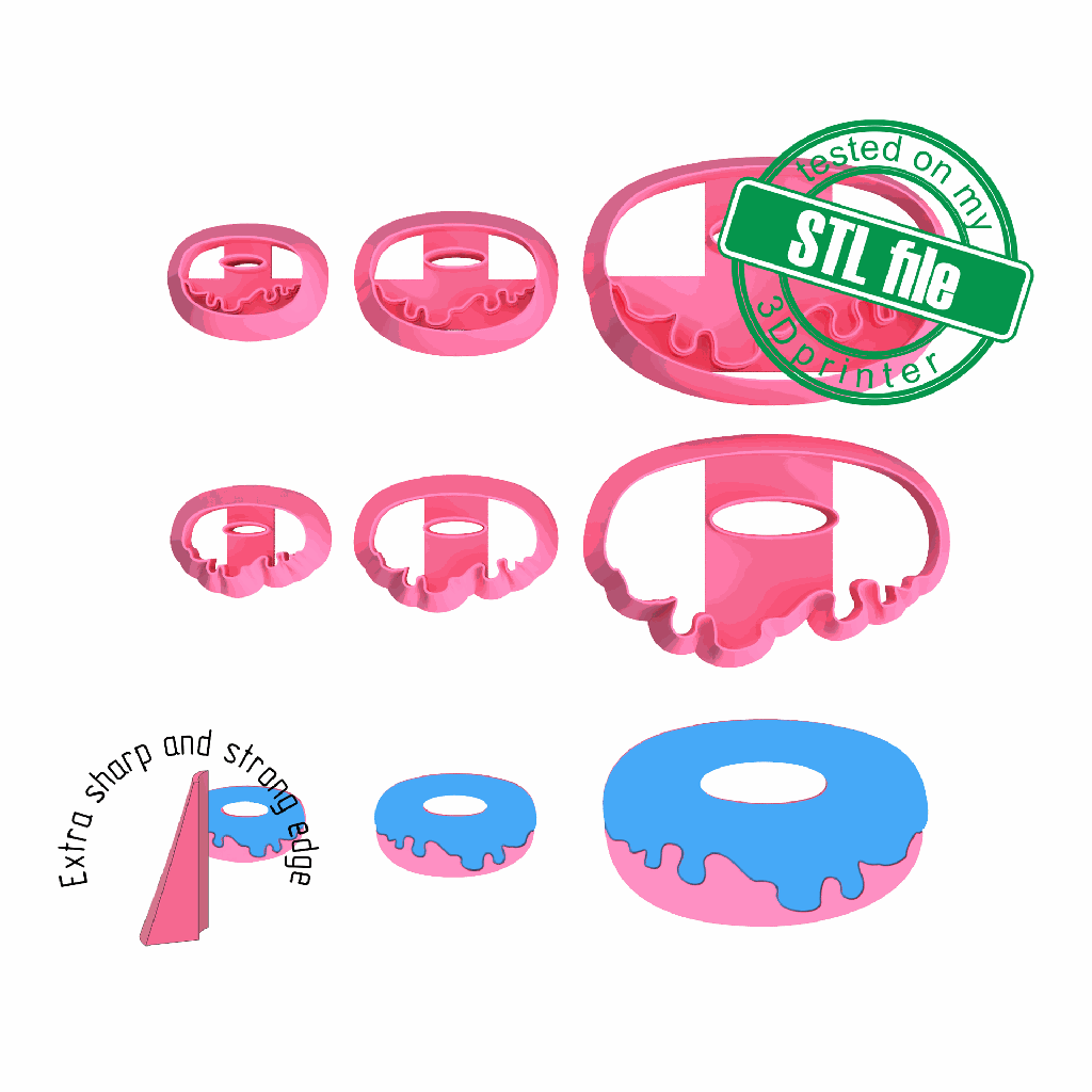 Donut with icing, General Shapes, Digital STL File For 3D Printing, Polymer Clay Cutter, Earrings, Cookie, sharp, strong edge