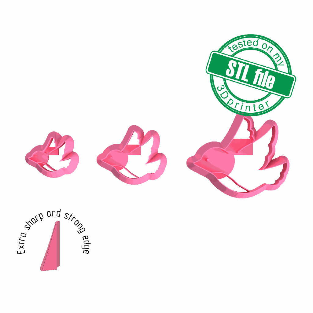 Dove Bird, cute pets collection, 3 Sizes, Digital STL File For 3D Printing, Polymer Clay Cutter, Earrings, Cookie, sharp, strong edge