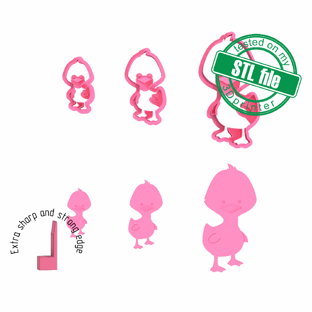 Duckling, cute pets collection, 3 Sizes, Digital STL File For 3D Printing, Polymer Clay Cutter, Earrings, Cookie, sharp, strong edge