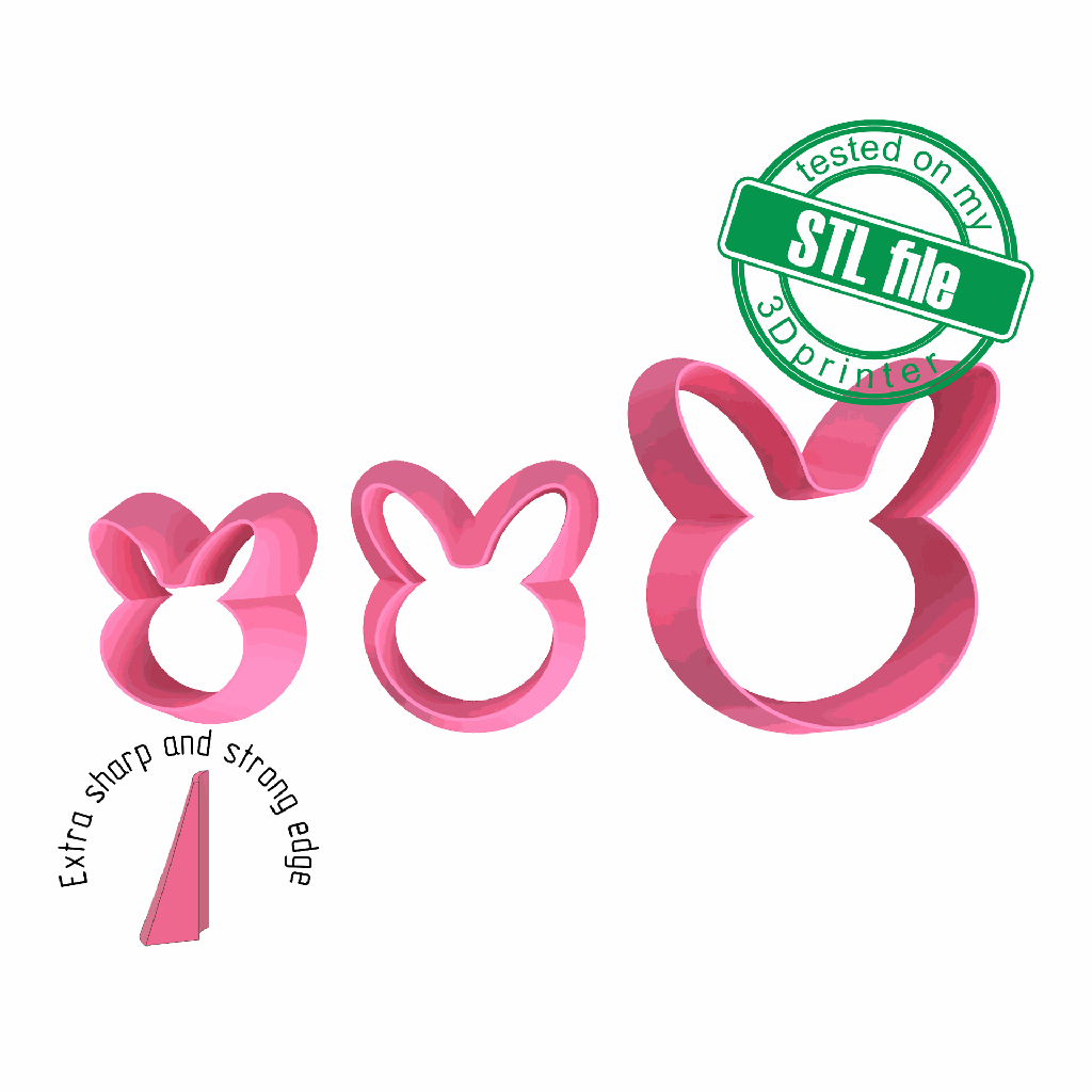 Easter Bunny, Rabbit, 3 Sizes, Digital STL File For 3D Printing, Polymer Clay Cutter, Earrings, Cookie, sharp, strong edge