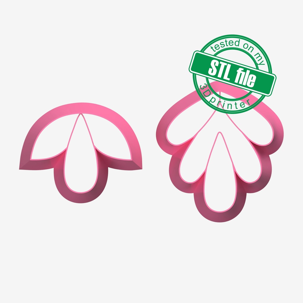 Floral Combo #3, Embossed Flower with Leaf, Digital STL File For 3D Printing, Polymer Clay Cutter, Earrings, 2 different designs
