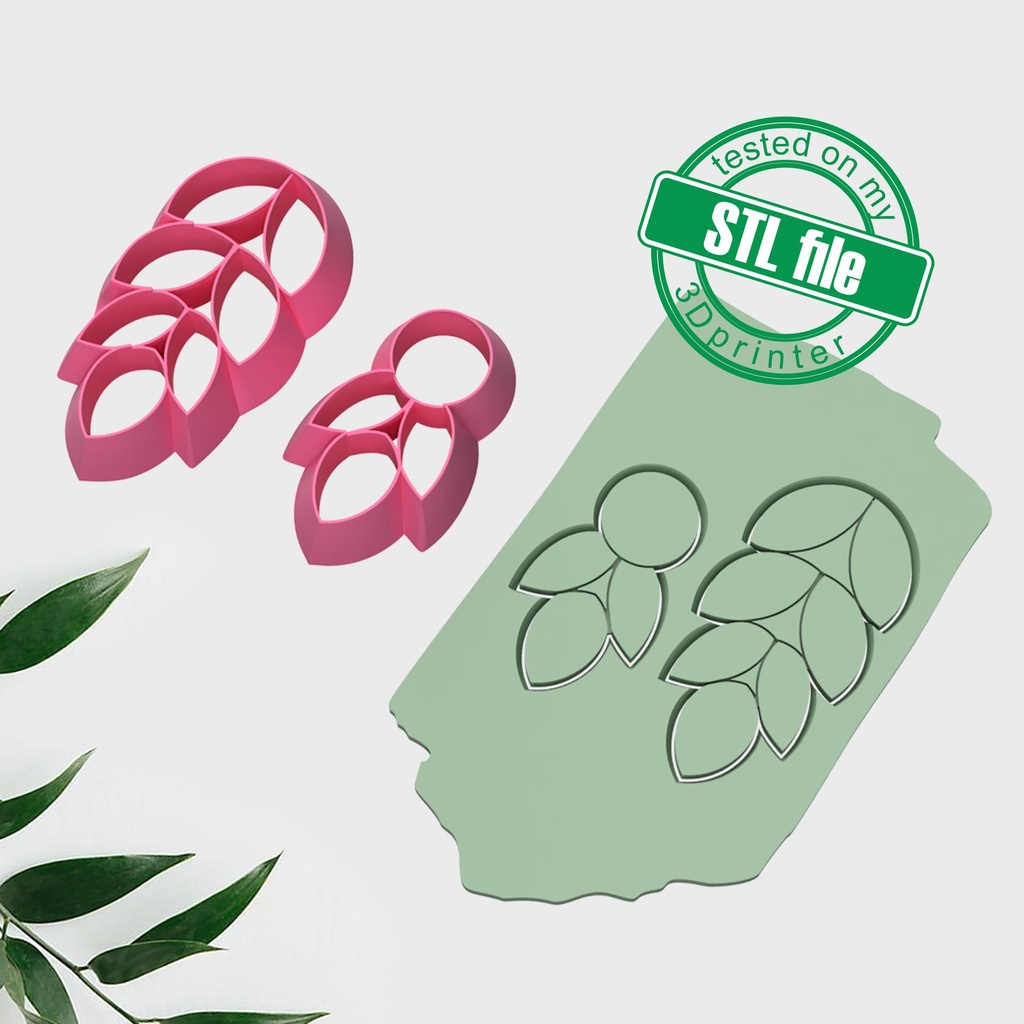 Floral Combo #4, Embossed ear of wheat, Digital STL File For 3D Printing, Polymer Clay Cutter, Earrings, 2 different designs