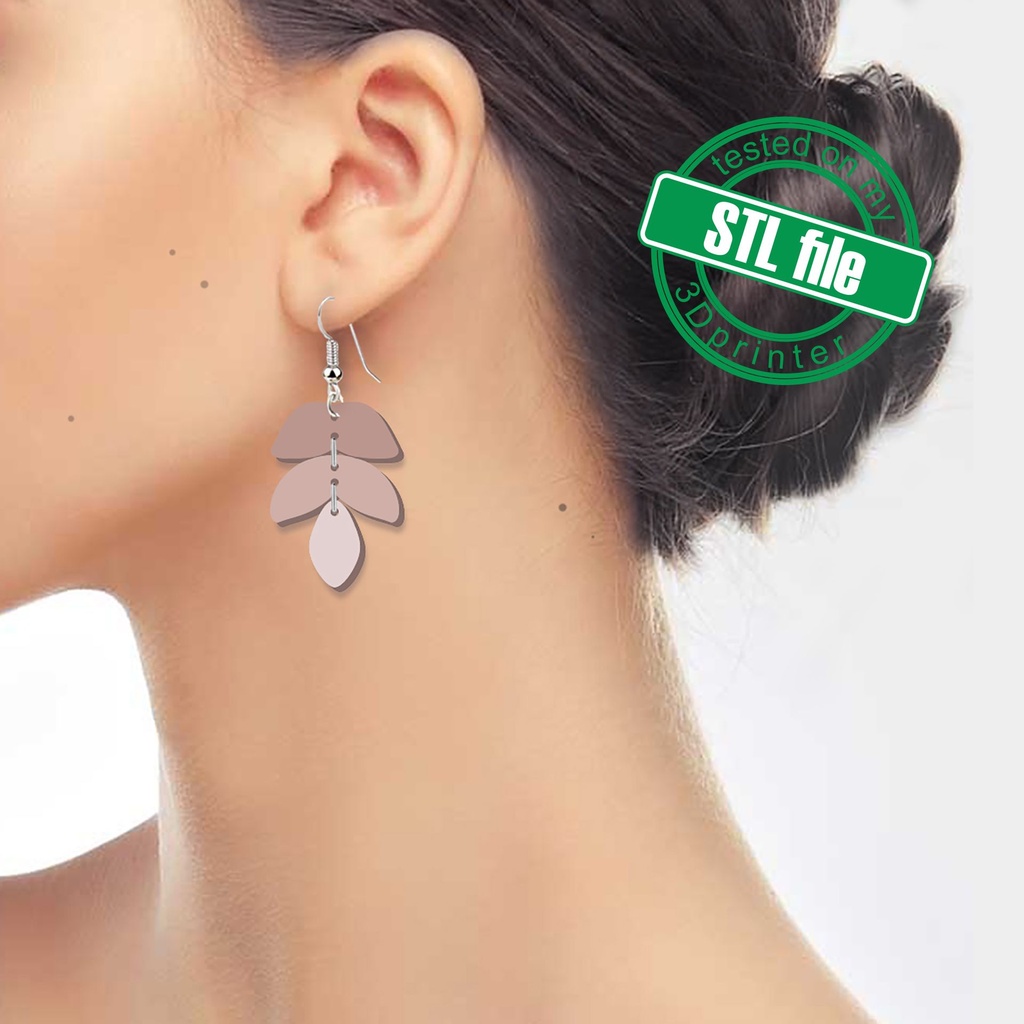Floral Combo #5, Leaf and drop, Digital STL File For 3D Printing, Polymer Clay Cutter, Earrings Flowers, 4 different designs
