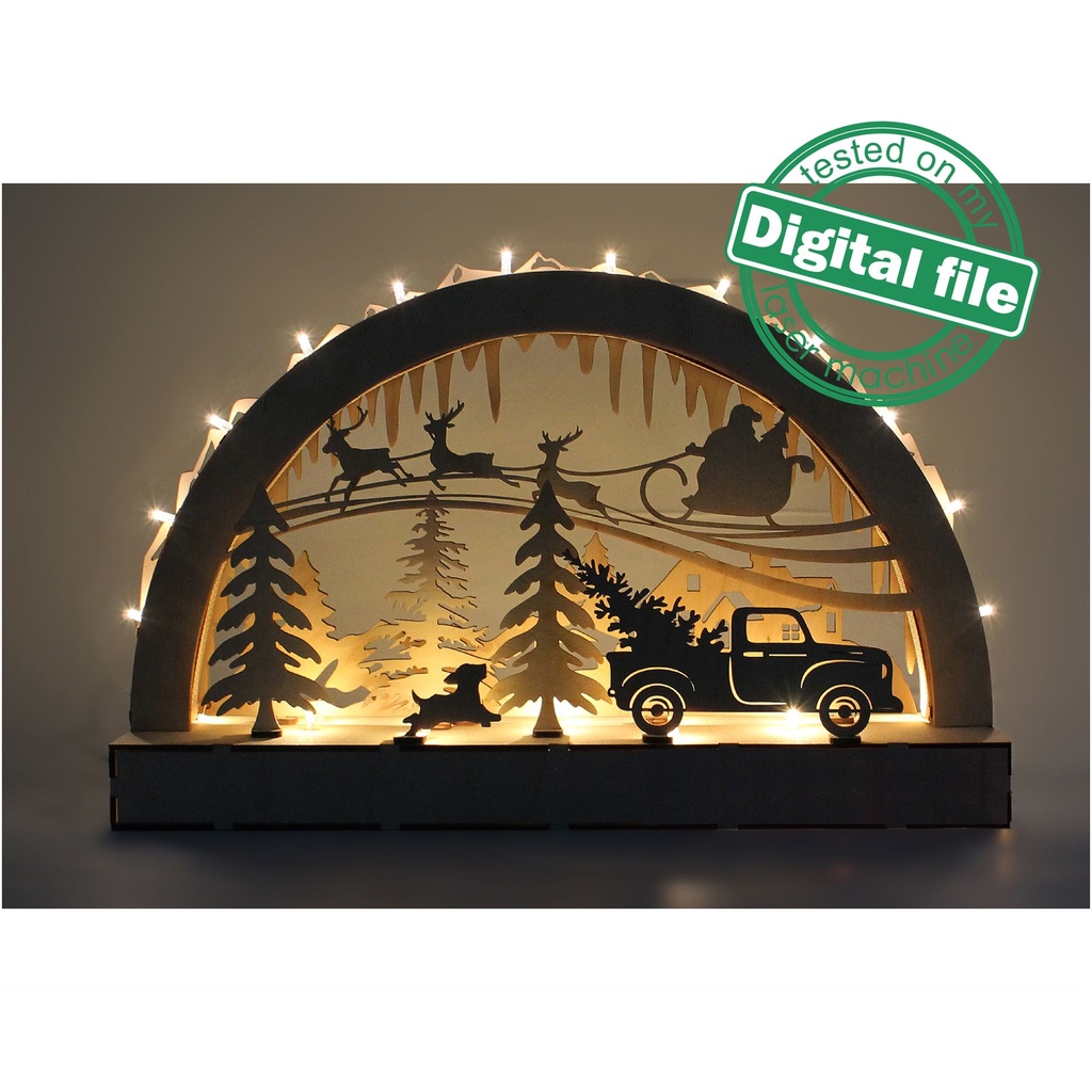 DXF file for laser Large Wooden Decoration Electrically Illuminated Light Arch,Wood Schwibbogen, Centerpiece, Light-up Christmas, SVG, PDF