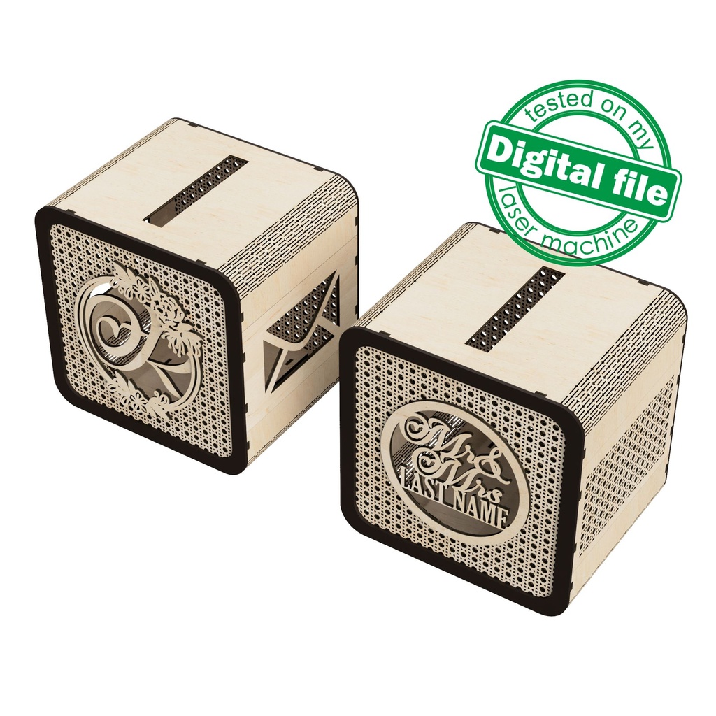 DXF, SVG files for laser Wedding money box, Engagement Card Box, Rattan Pattern, 2 Different Versions, Glowforge, 1/8"(3.2mm) Material