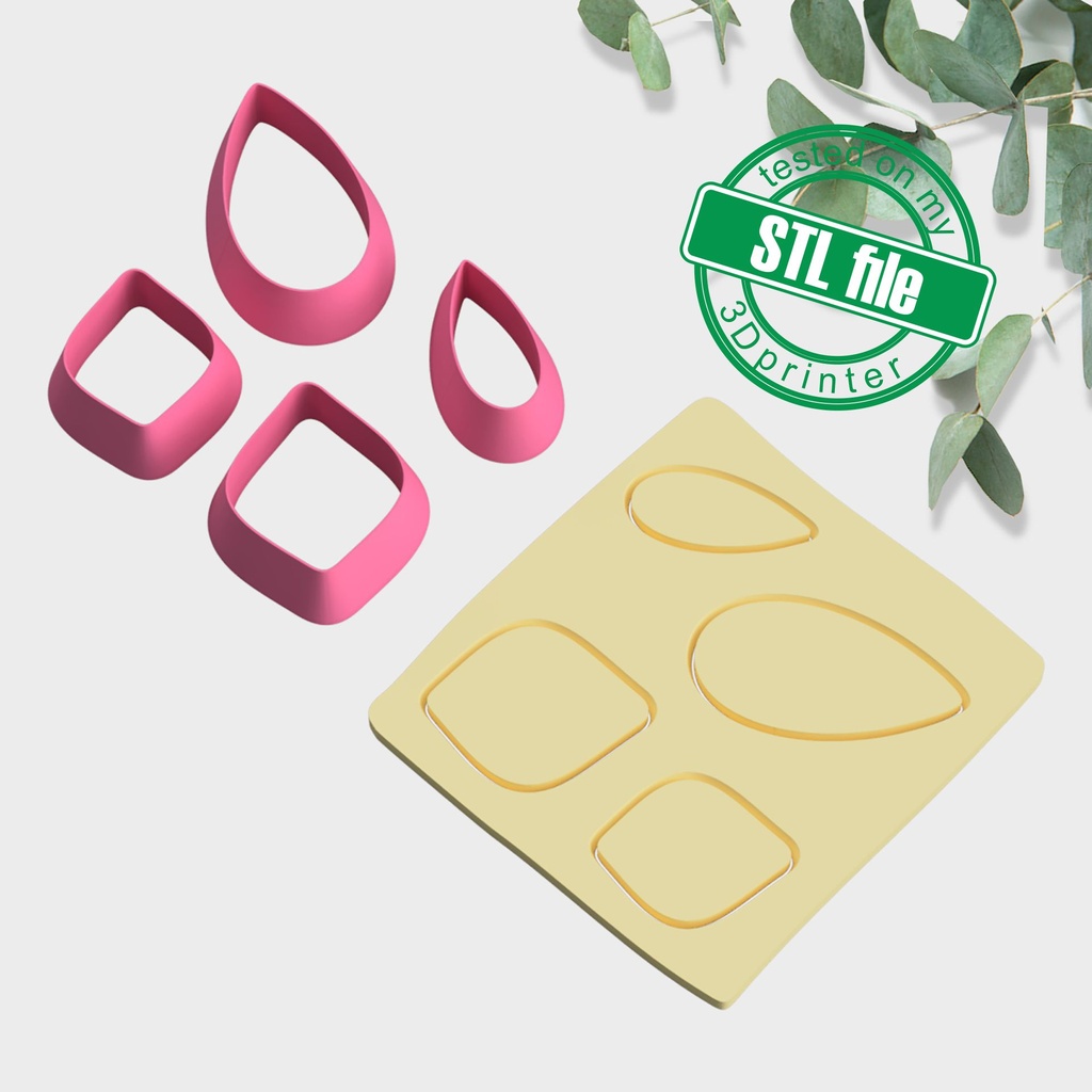 Geometric Combo #15, Polygon, Drop, Boho Style, Digital STL File For 3D Printing, Polymer Clay Cutter, Earrings, 4 different designs