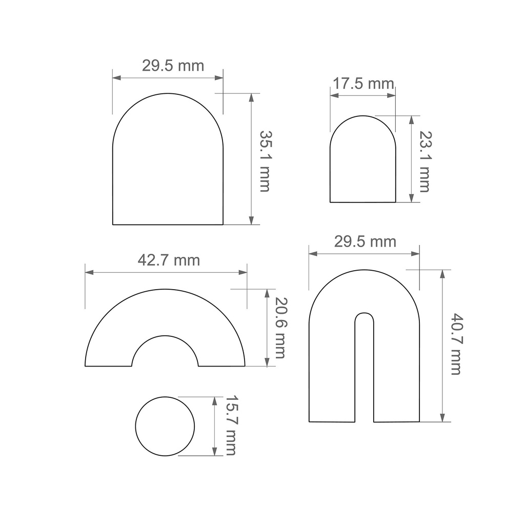 Geometric Combo #16, Arch, Half Oval, Circle, Half Donut, 5 Designs, Digital STL File For 3D Printing, Polymer Clay Cutter, Earrings