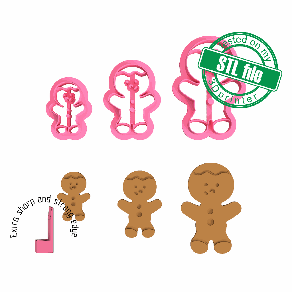 Gingerbread man, Christmas, New Year, 3 Sizes, Digital STL File For 3D Printing, Polymer Clay Cutter, Earrings, Cookie, sharp, strong edge