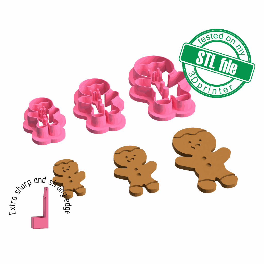 Gingerbread man, Christmas, New Year, 3 Sizes, Digital STL File For 3D Printing, Polymer Clay Cutter, Earrings, Cookie, sharp, strong edge