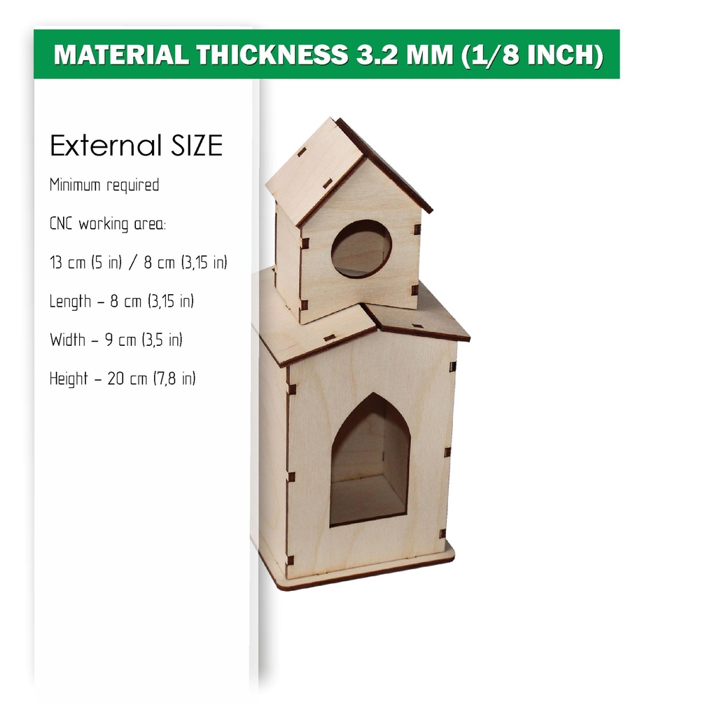 DXF, SVG files for laser decorative Birdhouse, Vector project, Glowforge ready, Material thickness 1/8 inch (3.2 mm)