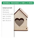 DXF, SVG files for laser decorative tiny Birdhouse with heart, Vector project, Glowforge ready, Material thickness 1/8 inch (3.2 mm)