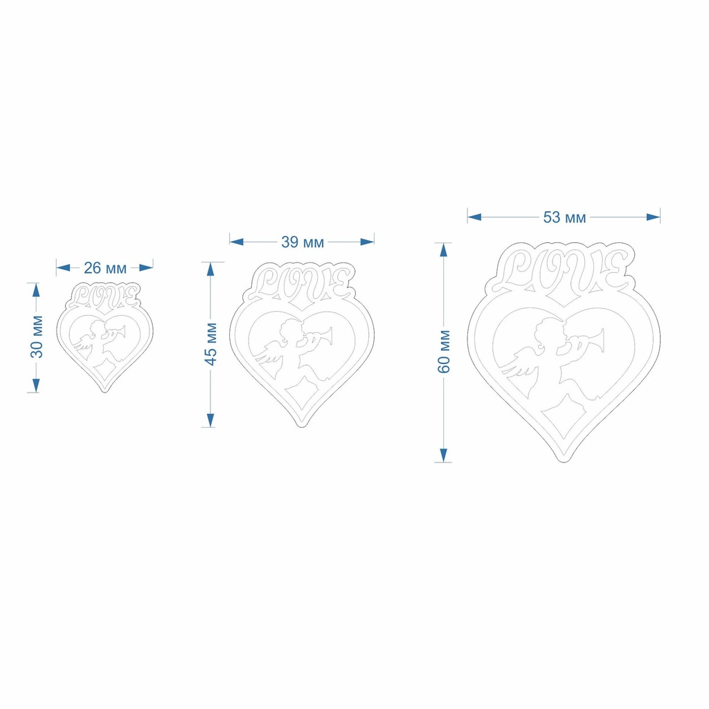 Heart, Angel with flute, Love, St valentine's, 3 Sizes, Digital STL File For 3D Printing,Polymer Clay Cutter,Earrings,Cookie,sharp,strong edge