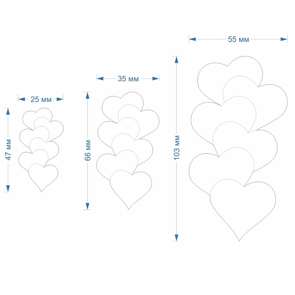 Heart, Hearts in a row, Love, St valentine's,3 Sizes, Digital STL File For 3D Printing,Polymer Clay Cutter,Earrings,Cookie,sharp,strong edge