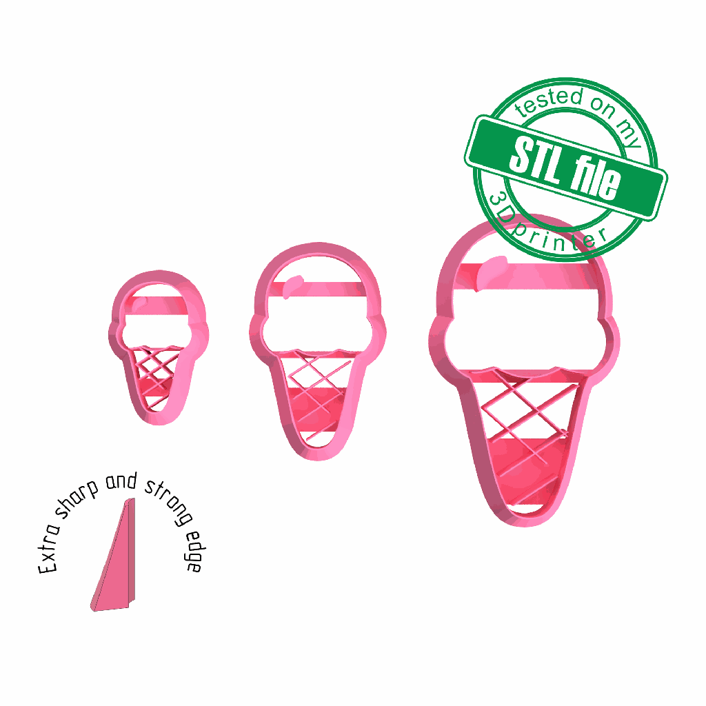 Ice cream, Summer Time collection, 3 Sizes, Digital STL File For 3D Printing, Polymer Clay Cutter,Studs, Earrings,Cookie, sharp, strong edge