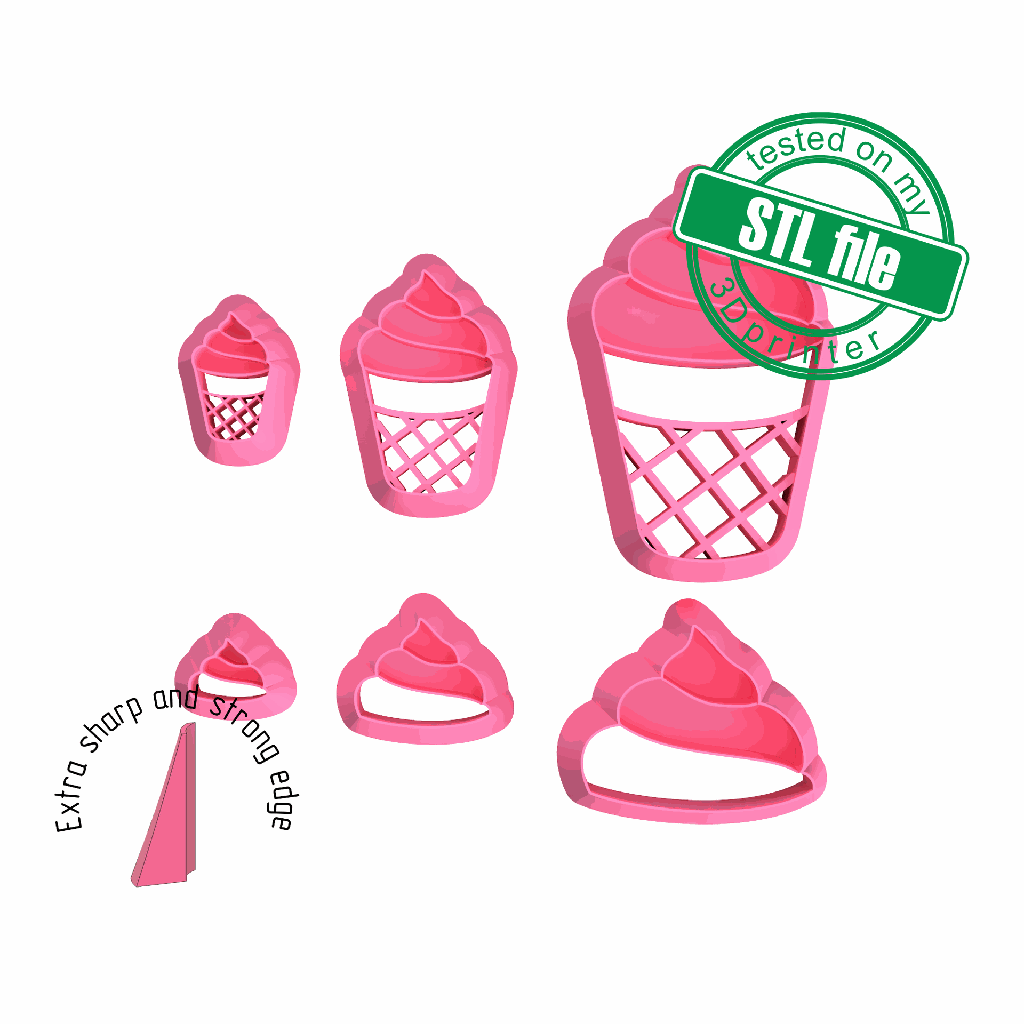 Ice cream2, Summer Time collection, 3 Sizes, Digital STL File For 3D Printing, Polymer Clay Cutter,Studs, Earrings,Cookie,sharp, strong edge