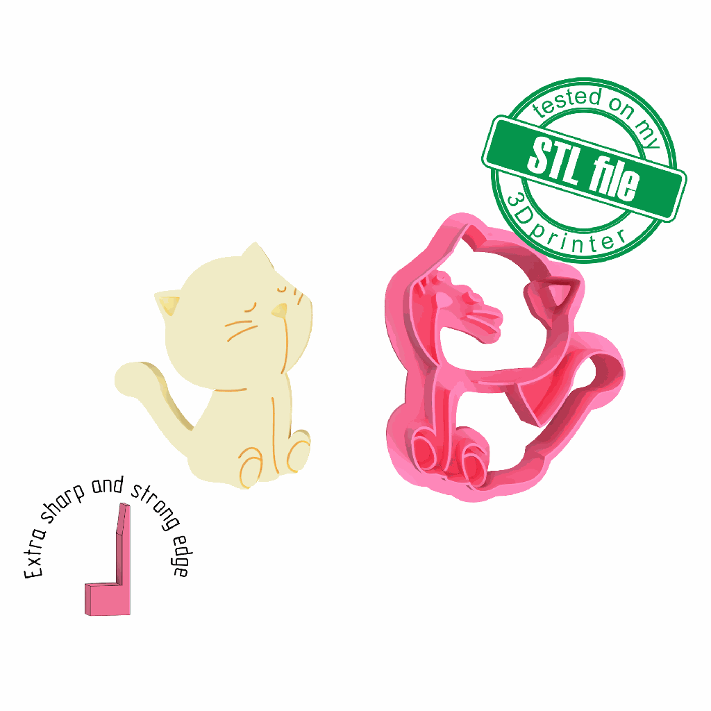 Kitty2, cute pets collection, 3 Sizes, Digital STL File For 3D Printing, Polymer Clay Cutter, Earrings, Cookie