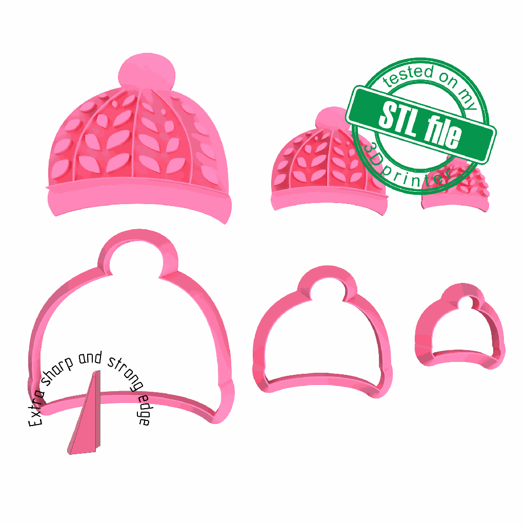 Knitted hat, Beanie, Winter, Christmas, New Year, 3 Sizes, Digital STL File For 3D Printing, Polymer Clay Cutter, Earrings, Cookie