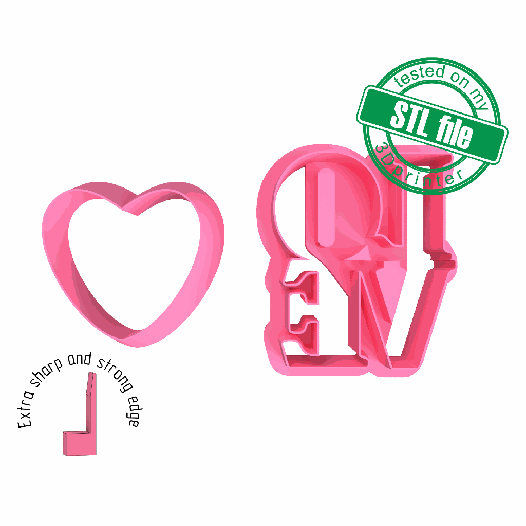 Love Combo # 11, Heart, lettering, St valentine's, Digital STL File For 3D Printing,Polymer Clay Cutter, Earrings,Cookie, sharp, strong edge