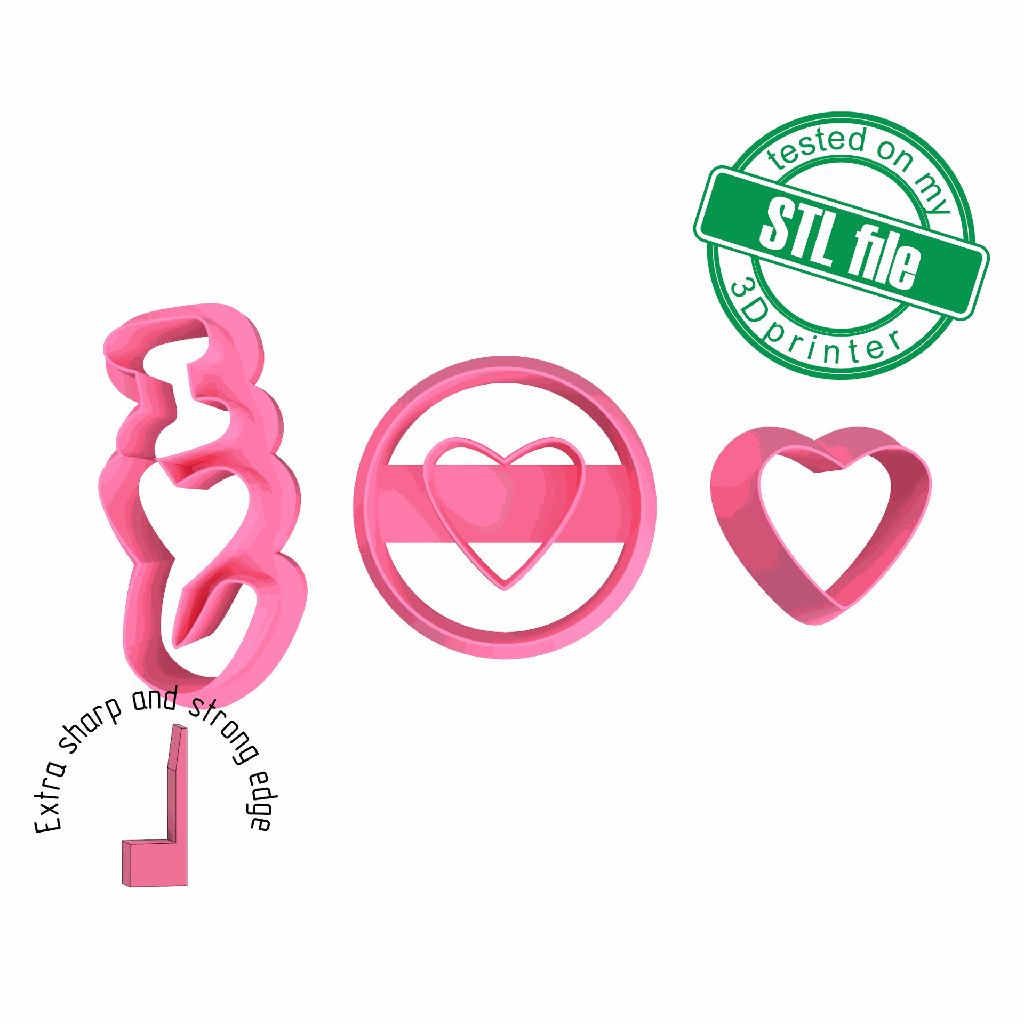 Love Combo # 15, Heart in Circle, I love You, St valentine's, Digital STL File, Polymer Clay Cutter, Earrings, Cookie, sharp, strong edge