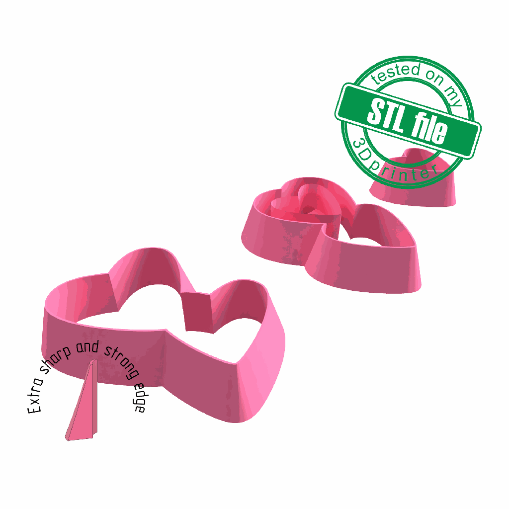 Love Combo # 17, Double Heart, St valentine's, Digital STL File for 3D printing, Polymer Clay Cutter, Earrings, Cookie, sharp, strong edge