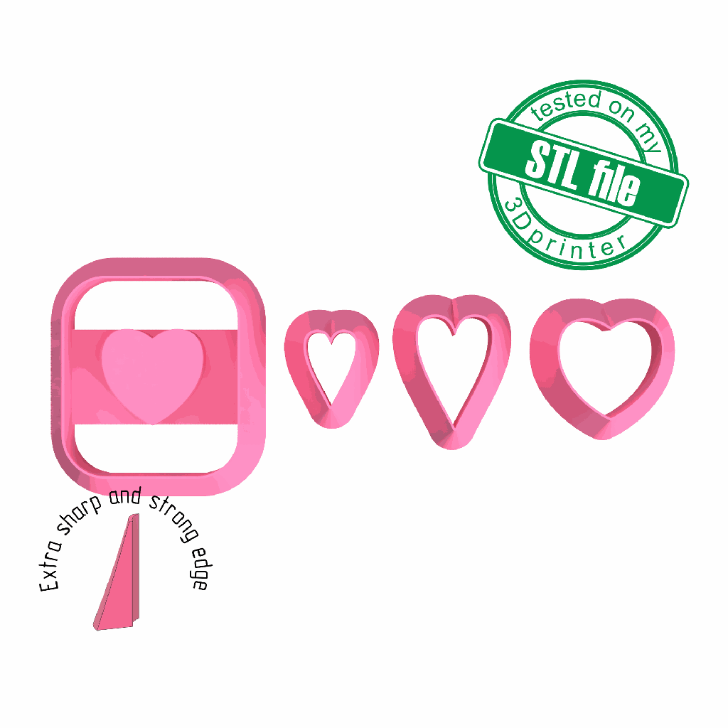 Love Combo # 18, Heart, Love, St valentine's, Digital STL File, Polymer Clay Cutter, Earrings, Cookie, sharp, strong edge