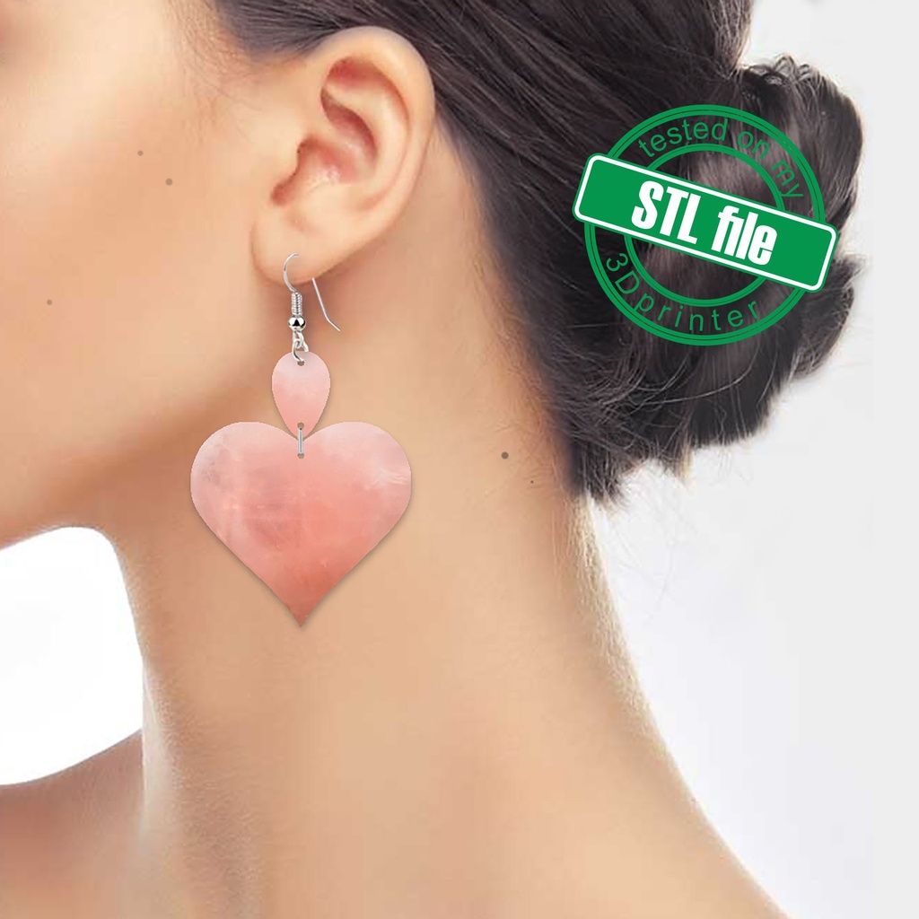 Love Combo #1 Heart with Drop, Digital STL File For 3D Printing, Polymer Clay Cutter, Heart, St. Valentine day's, Earrings, 2 designs