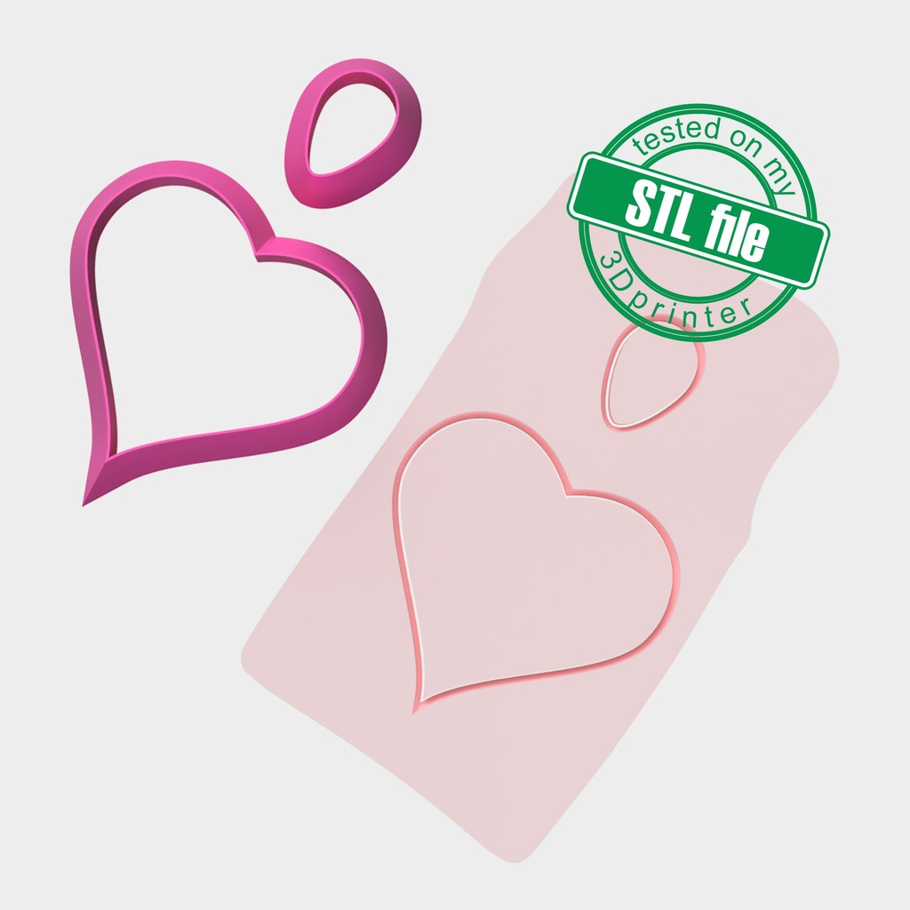Love Combo #1 Heart with Drop, Digital STL File For 3D Printing, Polymer Clay  Cutter, Heart, St. Valentine day's, Earrings, 2 designs