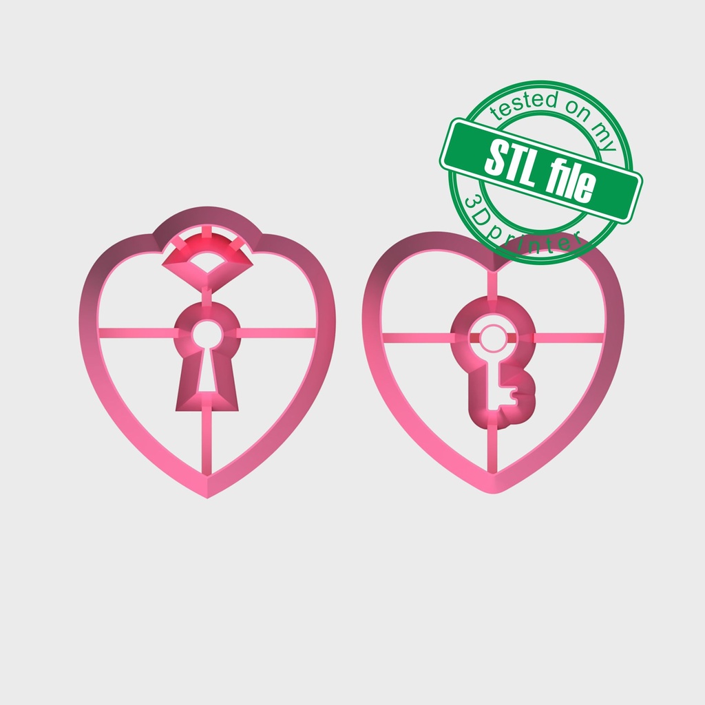 Love Combo #2, Heart Lock and Heart Key, Digital STL File For 3D Printing, Polymer Clay Cutter, Earrings, 2 different designs