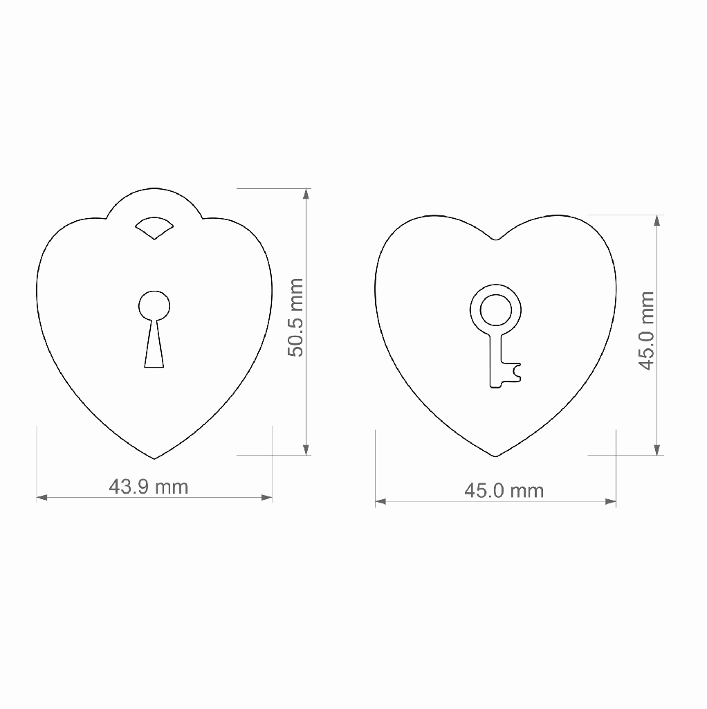 Love Combo #2, Heart Lock and Heart Key, Digital STL File For 3D Printing, Polymer Clay Cutter, Earrings, 2 different designs