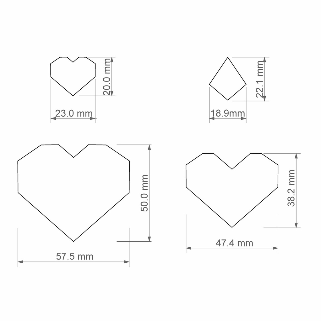 Love Combo #3, Geometric Hearts, Digital STL File For 3D Printing, Polymer Clay Cutter, Earrings Hearts, 4 different designs