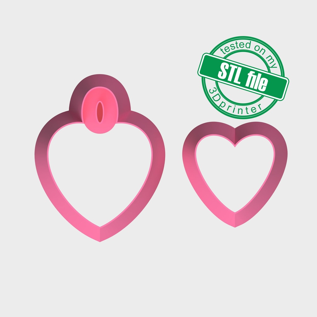 Love Combo #4, Two Hearts, Digital STL File For 3D Printing, Polymer Clay Cutter, Earrings Hearts, 2 different designs