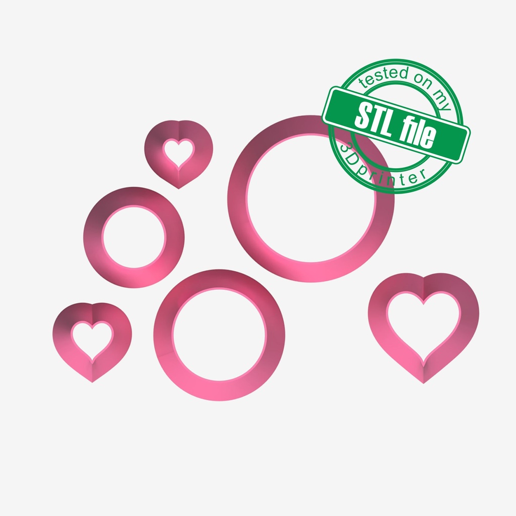 Love Combo #8, Heart, Circle, Digital STL File For 3D Printing, Polymer Clay Cutter, Earrings, 6 different designs