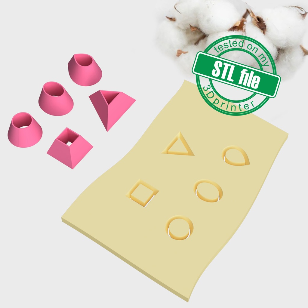 Micro Cutter, Tiny Stud Clay cutter, Geometric Super Bundle # 2, Digital STL File For 3D Printing, Polymer Clay Cutter, 5 different designs