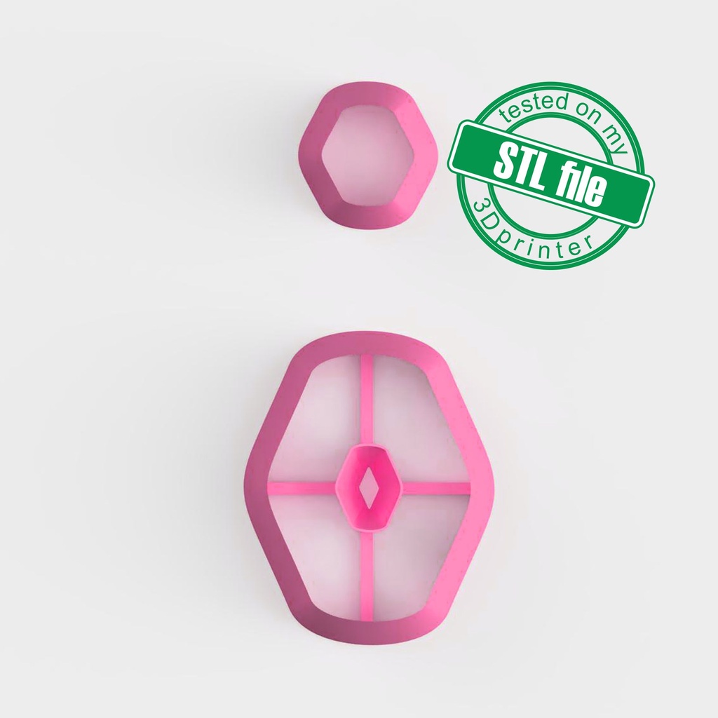Organic Combo #14, Rounded Polygon with Window, Digital STL File For 3D Printing, Polymer Clay Cutter, Earrings, 2 different designs
