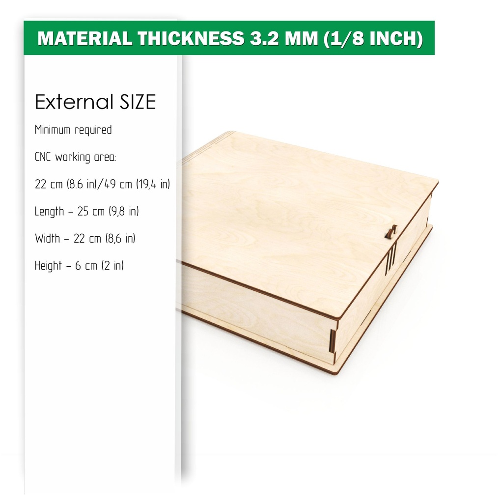 DXF, SVG files for laser 2 design Wooden boxes, Living hinge book box Vector project, Glowforge, Material thickness 1/8 inch (3.2 mm)