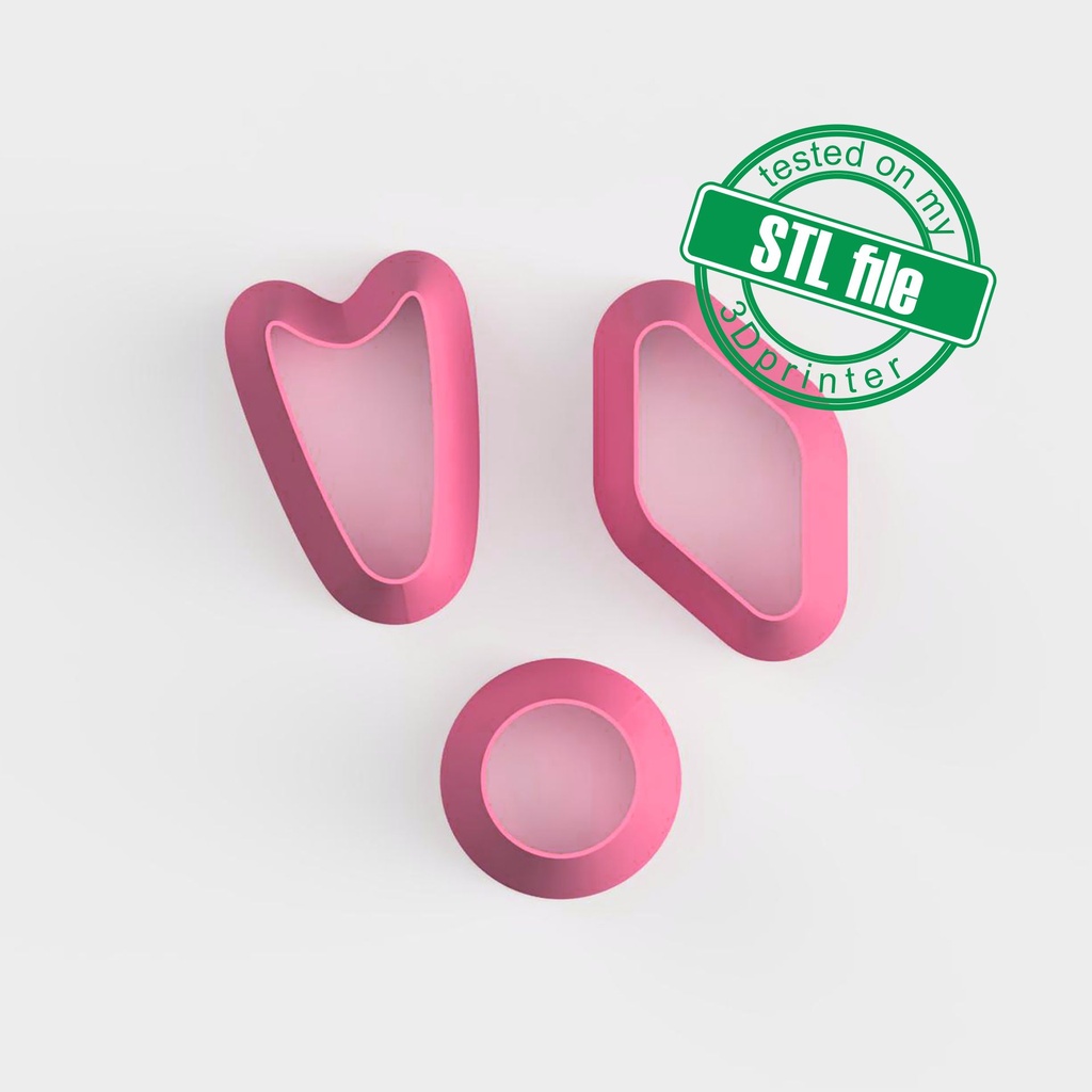 Organic Combo #3, Retro style, Digital STL File For 3D Printing, Polymer Clay Cutter, Earrings, 3 different designs