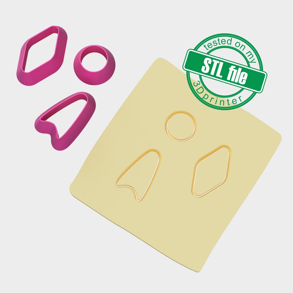 Organic Combo #3, Retro style, Digital STL File For 3D Printing, Polymer Clay Cutter, Earrings, 3 different designs