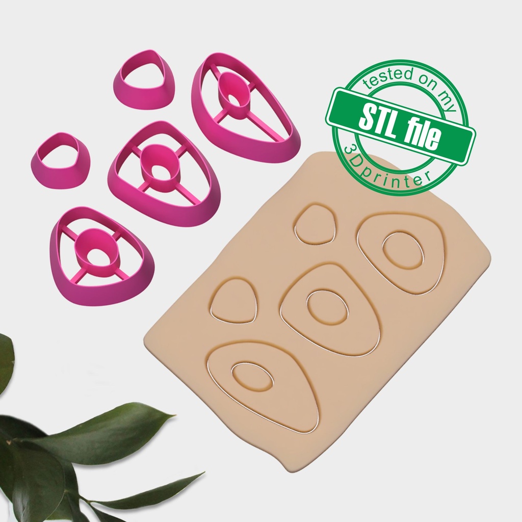 Organic Combo #9, Gemstone, Seaglass, Digital STL File For 3D Printing, Polymer Clay Cutter, Earrings, 5 different designs